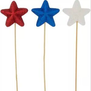 Red, White & Blue Glitter Star Picks 4th of July Party Supplies 6 Count